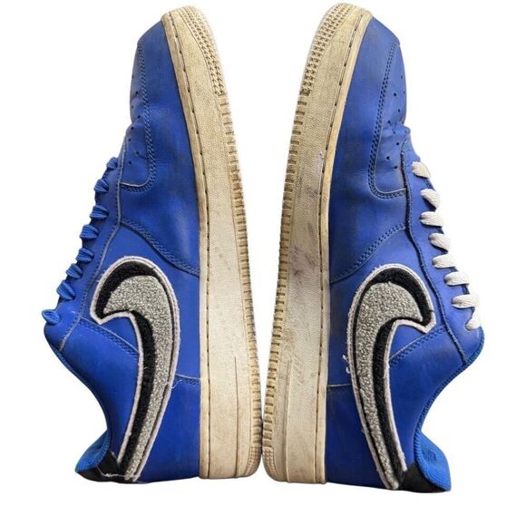 Nike Air Force 1 Low Mens 11 Chenille Swoosh Royal Blue Shoes 823511-409 - Picture 5 of 10